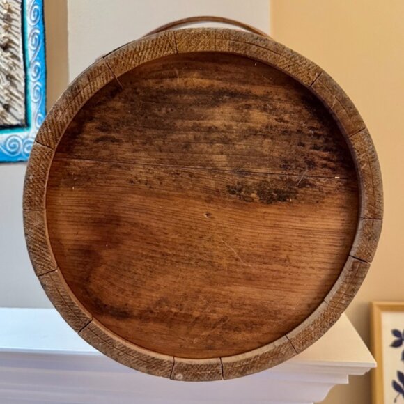 Antique Swing Handle Wood Firkin Bucket with Currier & Ives Print - Picture 9 of 11